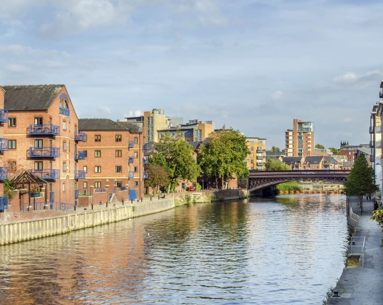 Houses along a river